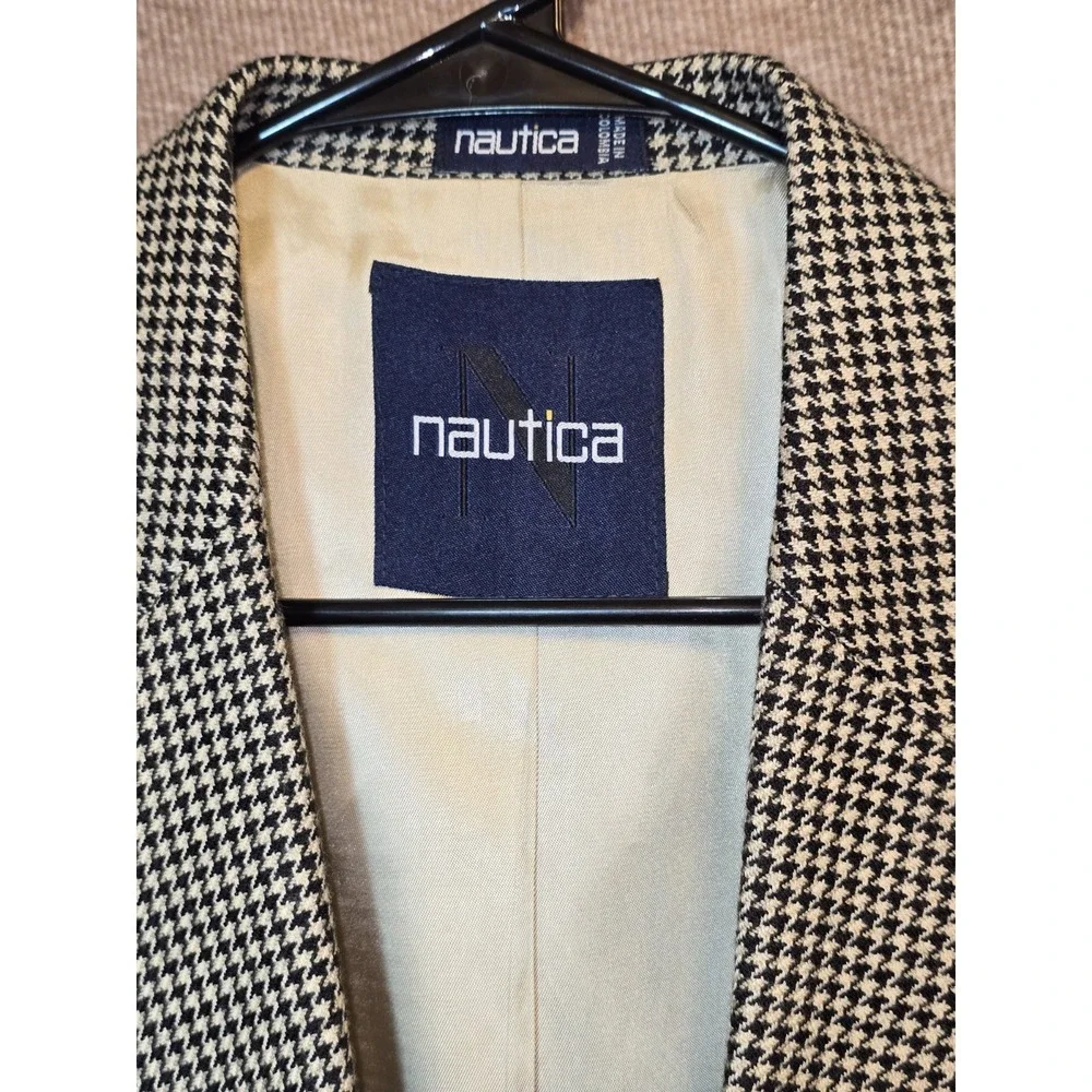 Nautica 100%‎ Lambswool Houndstooth Blazer 43L VTG Sport Coat Classic Prep